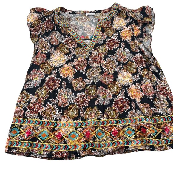 Emily Wonder Womens Plus Size 1X Floral Boho Top - Picture 1 of 5